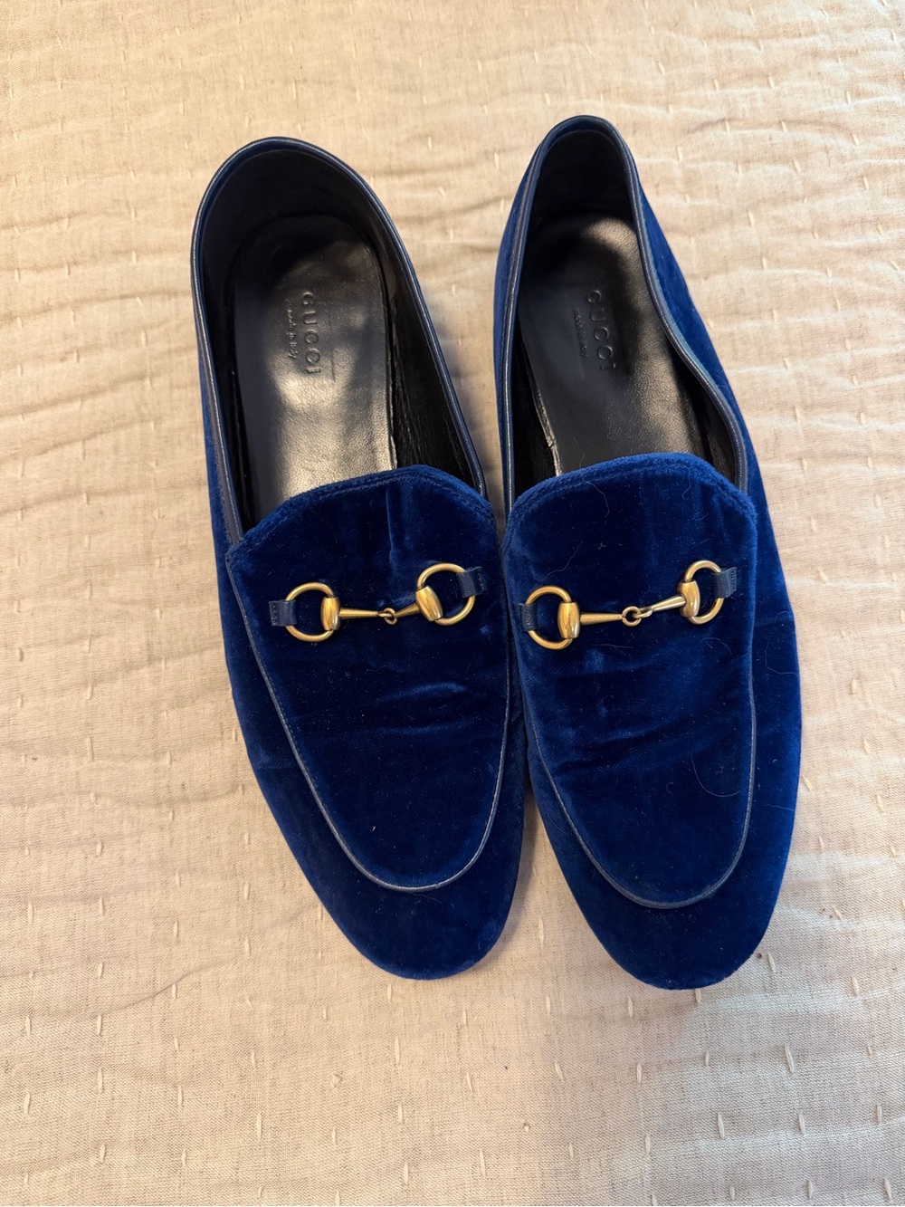Gucci Blue Velvet Horsebit Loafers